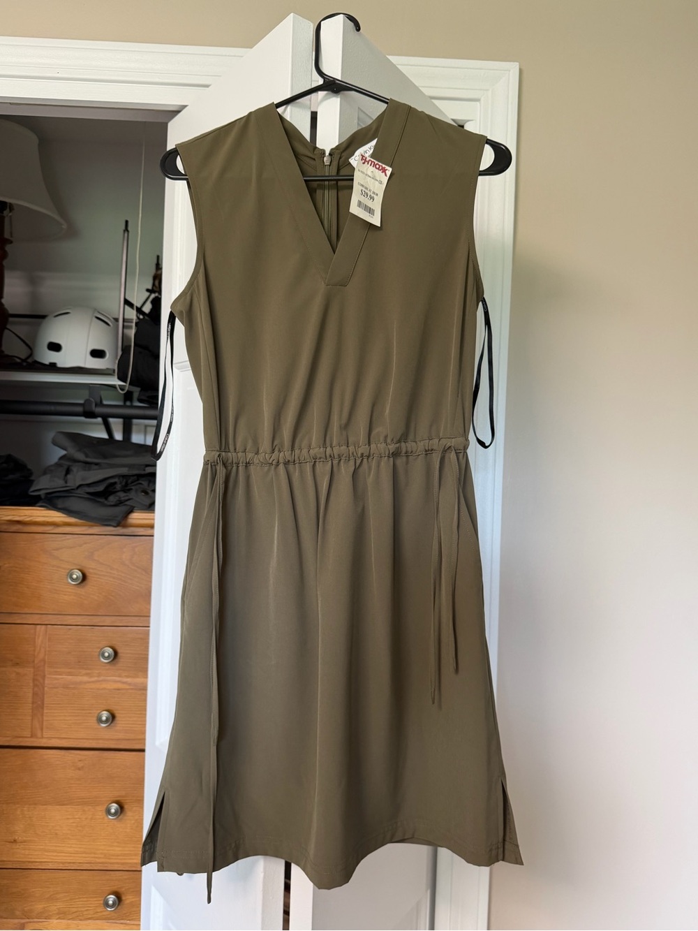 T.J.Maxx Olive Green Sleeveless Midi Dress with Waist Tie